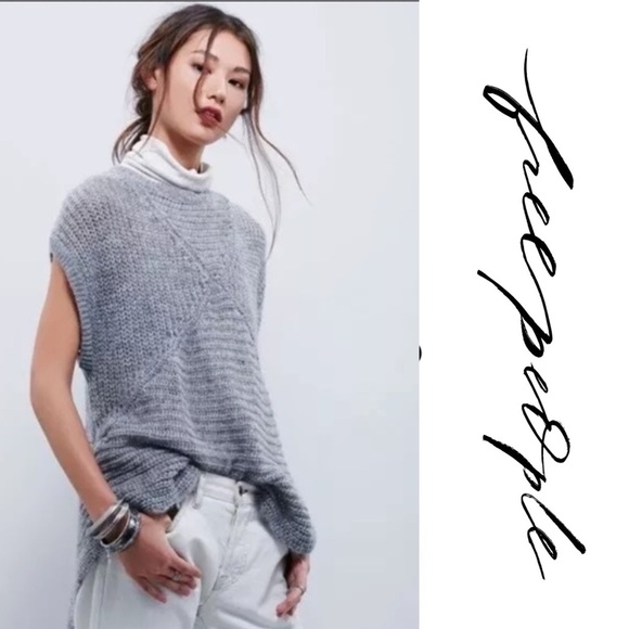 NWT Free People Tatiana Gray Short Sleeve Sweater - Picture 4 of 8